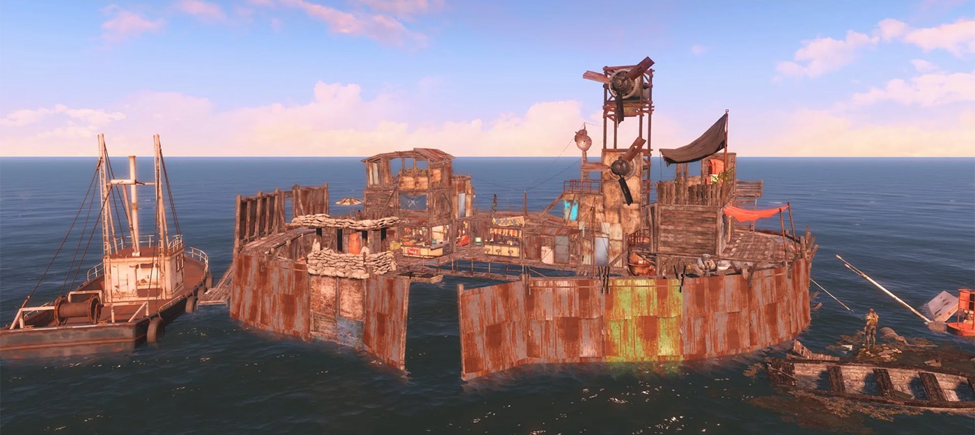 Fallout 4 player built a floating city from the 1995 movie Waterworld